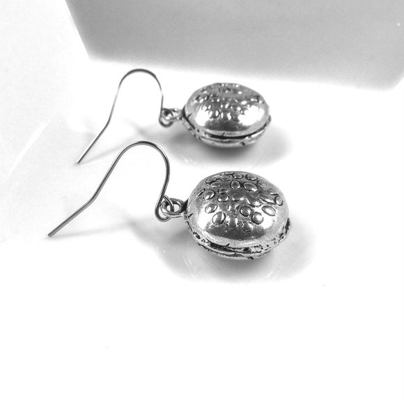 Miniature Hamburger Cheeseburger Burger Charm Earrings - Picture 3 of 4